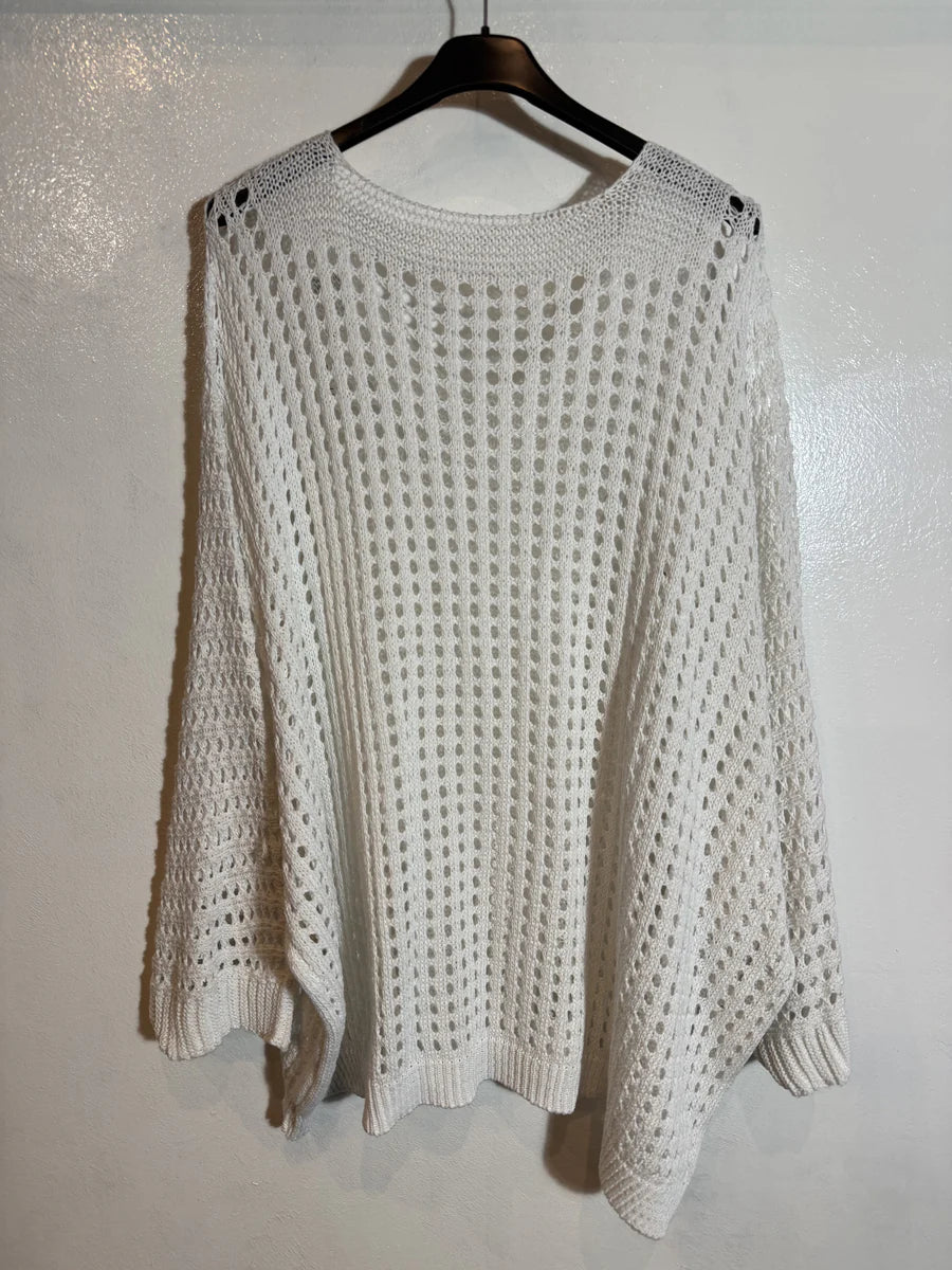 Pull maille ajourée manche chauve souris