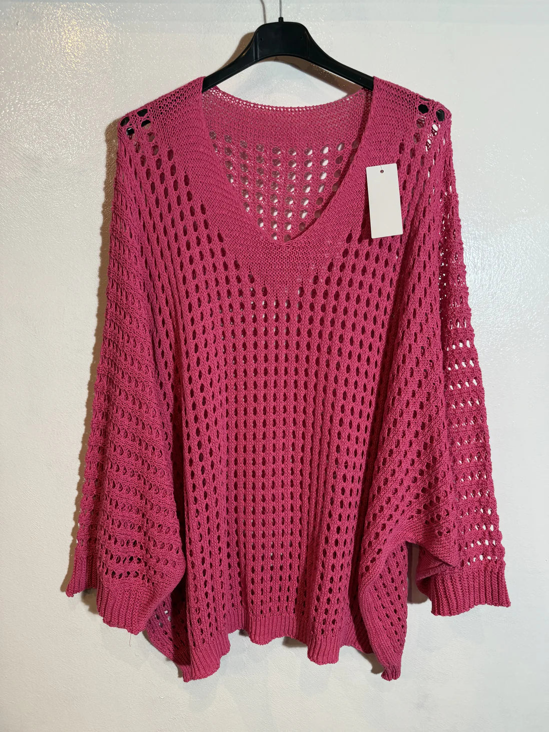 Pull maille ajourée manche chauve souris