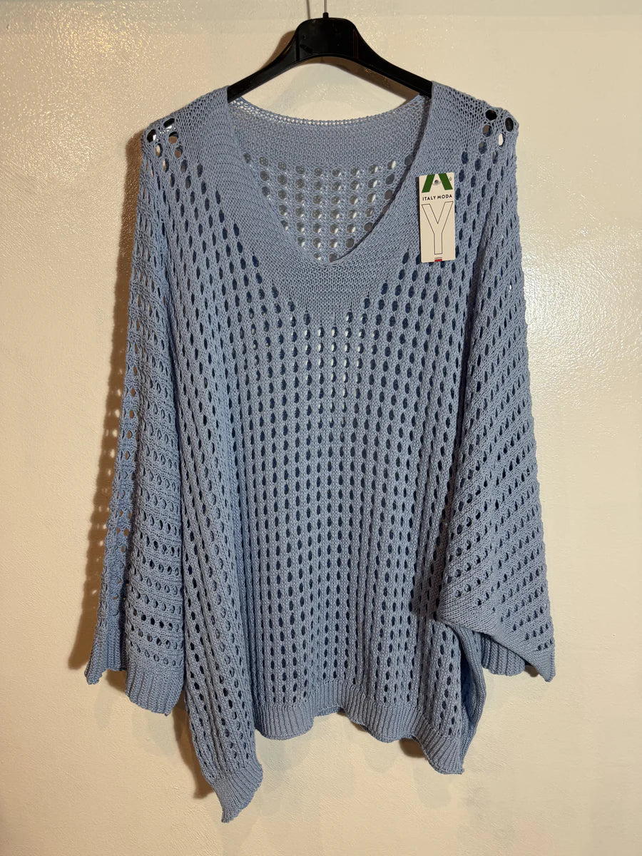 Pull maille ajourée manche chauve souris