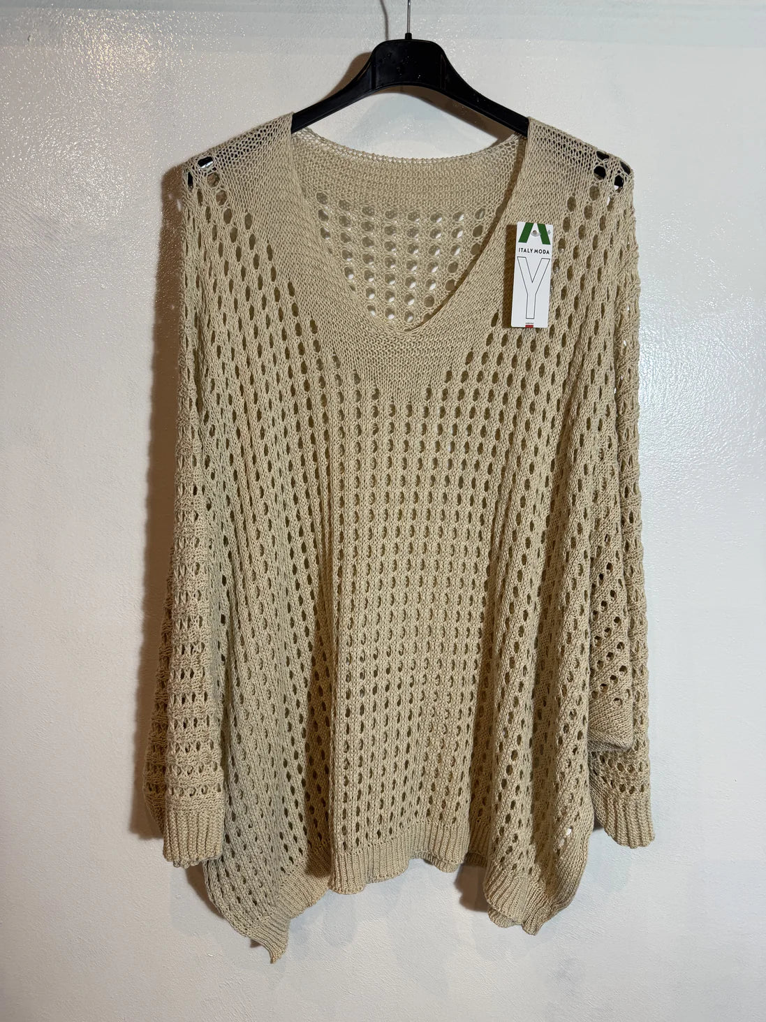 Pull maille ajourée manche chauve souris