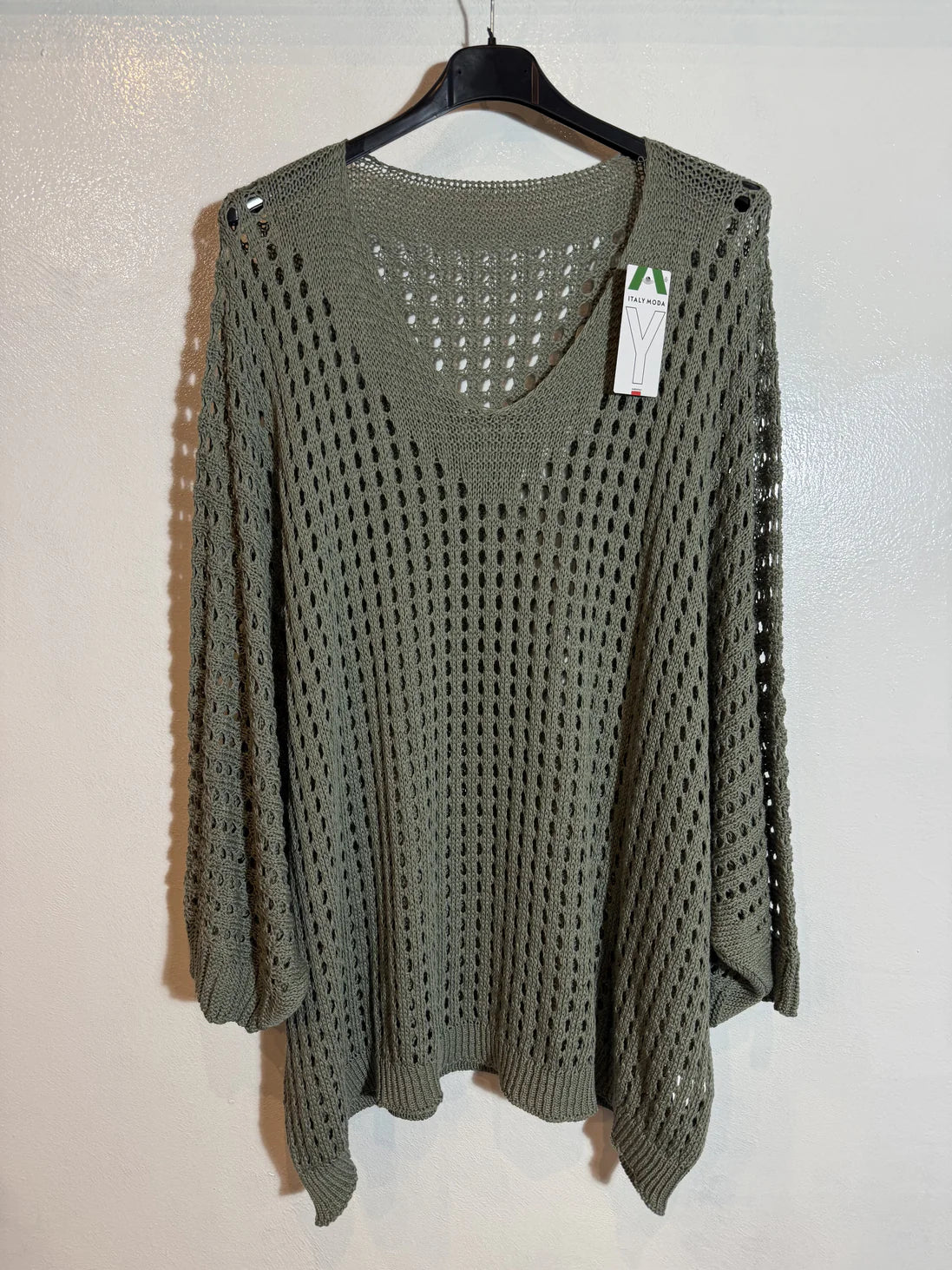 Pull maille ajourée manche chauve souris