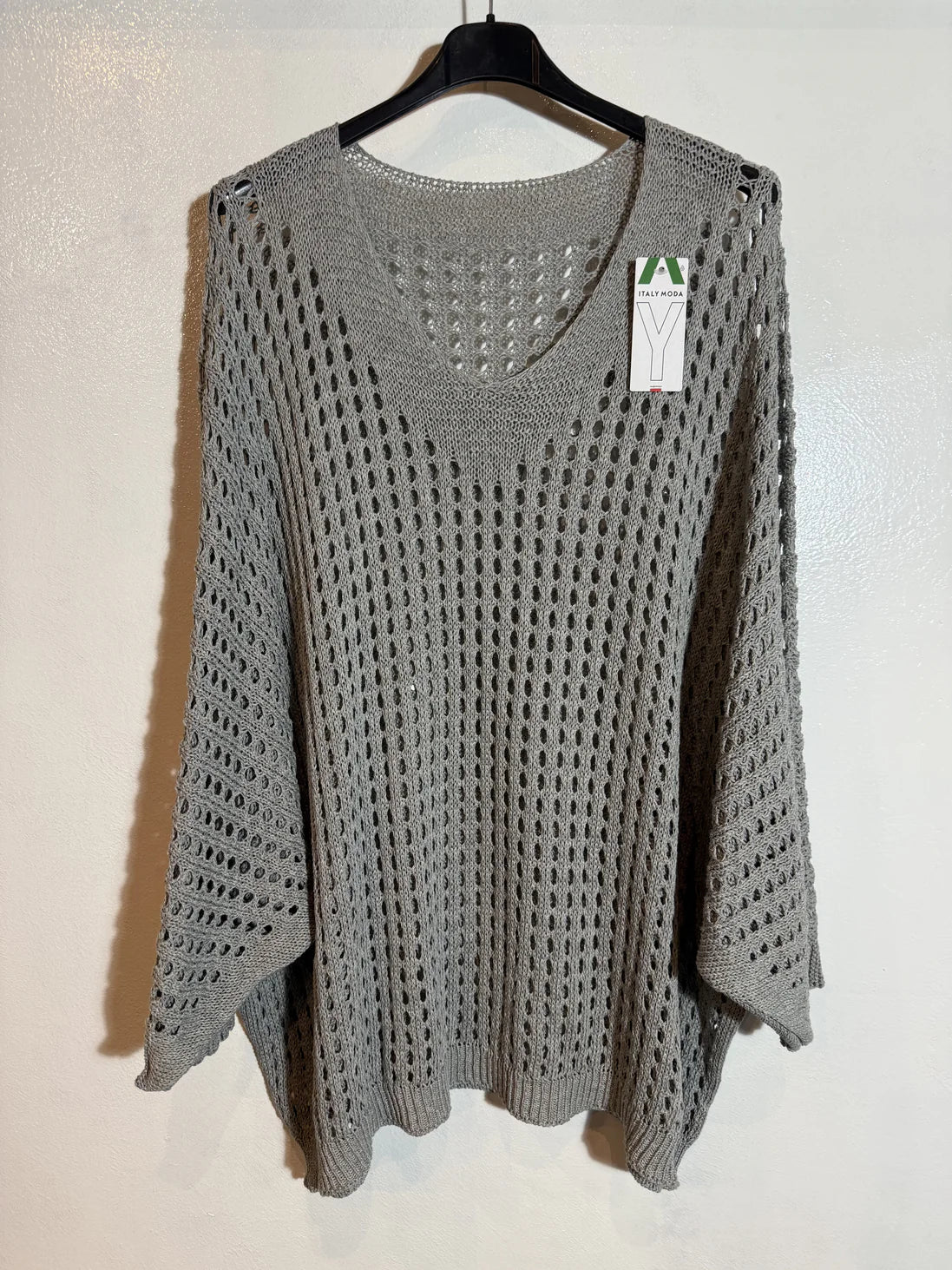 Pull maille ajourée manche chauve souris