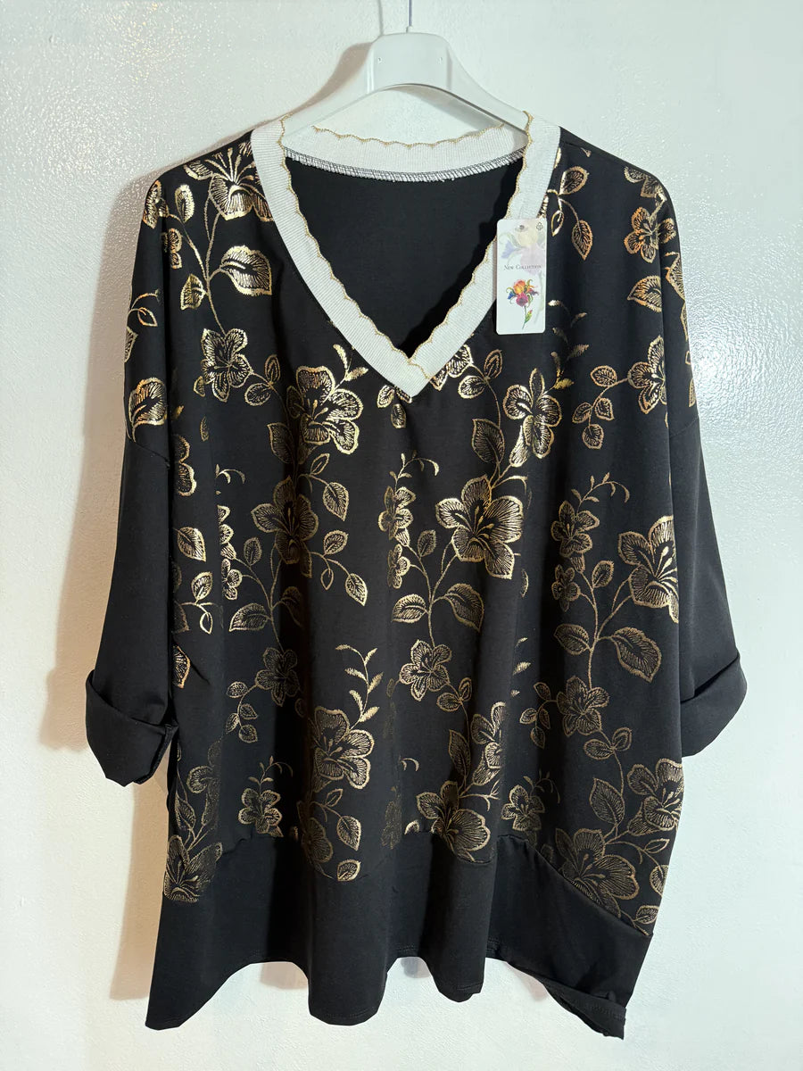 T-shirt épais manches longues imprimé doré