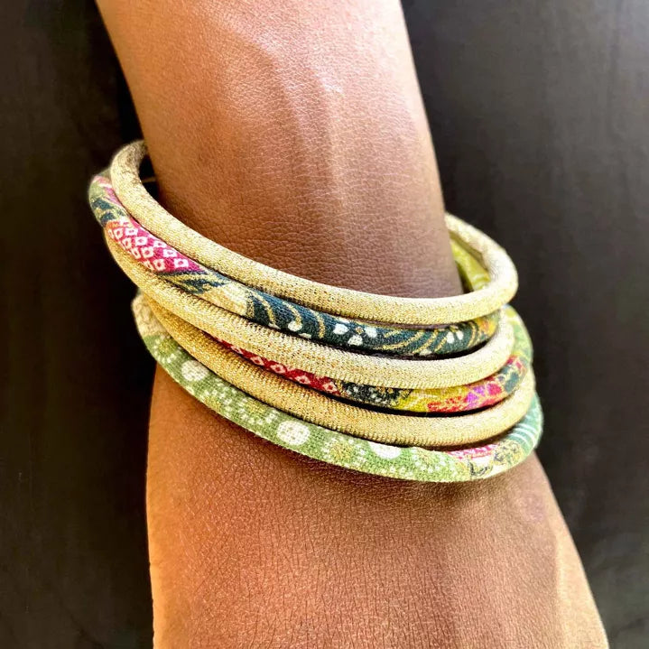 Bracelet jonc Japonais Nami vert/anis/bordeaux