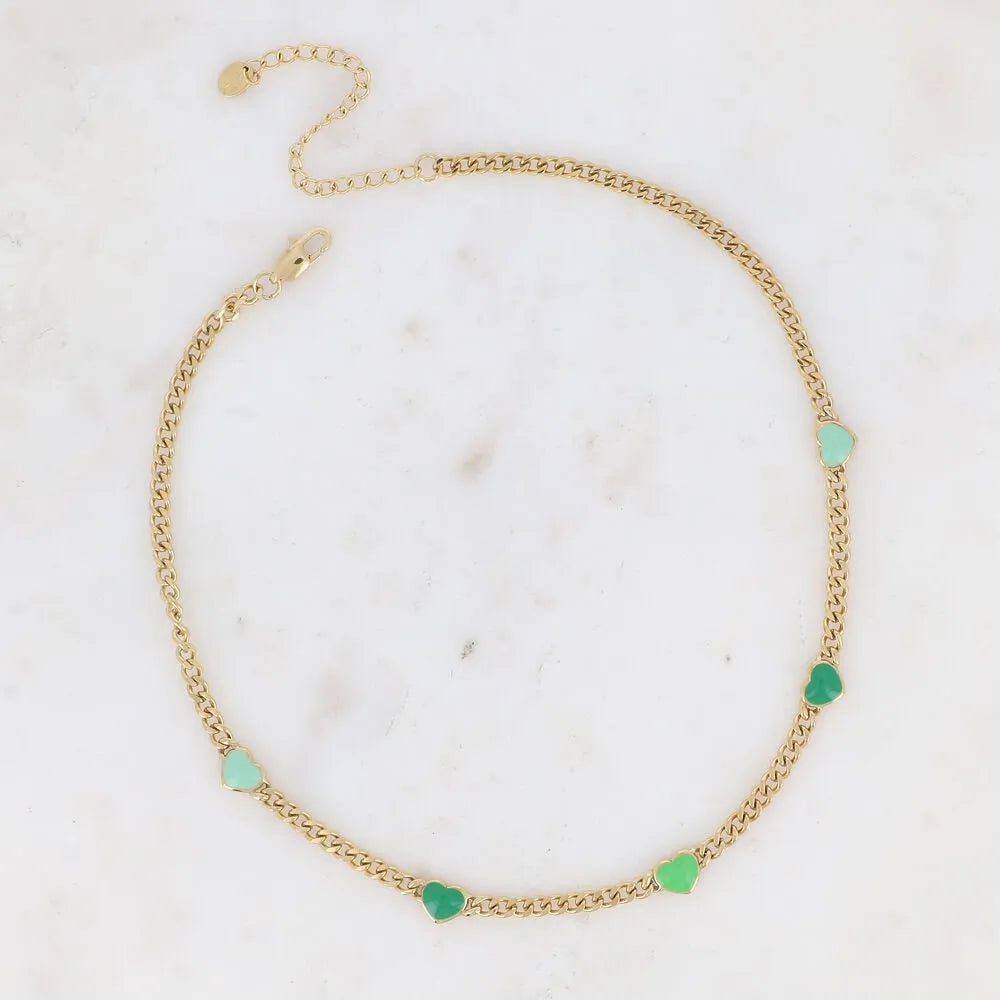 Collier Elisca - Maille Gourmette & 5 Cœurs Émail | Bohm Paris