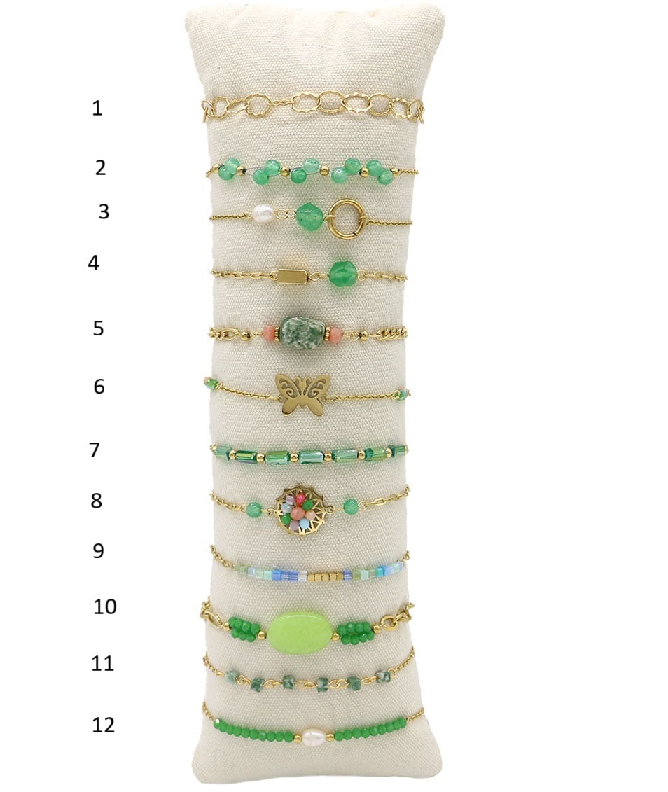 Bracelet en acier inoxydable et pierres vertes