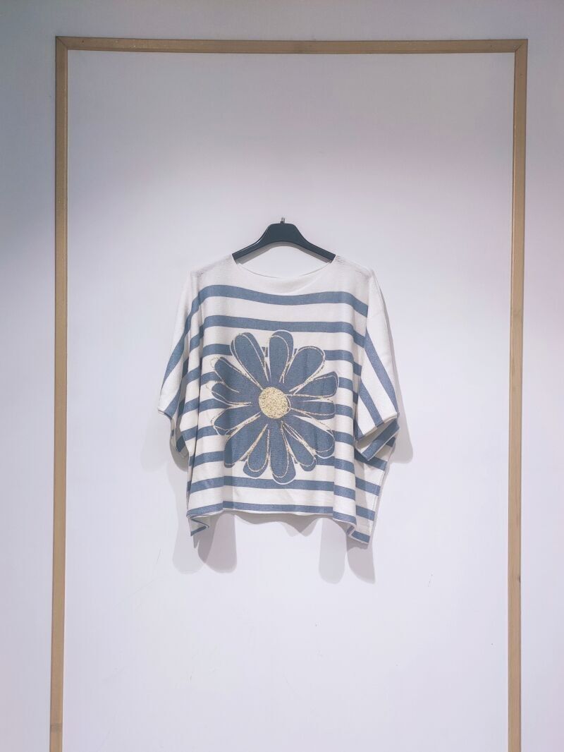 Pull oversize manches courtes imprimés chat ou fleur