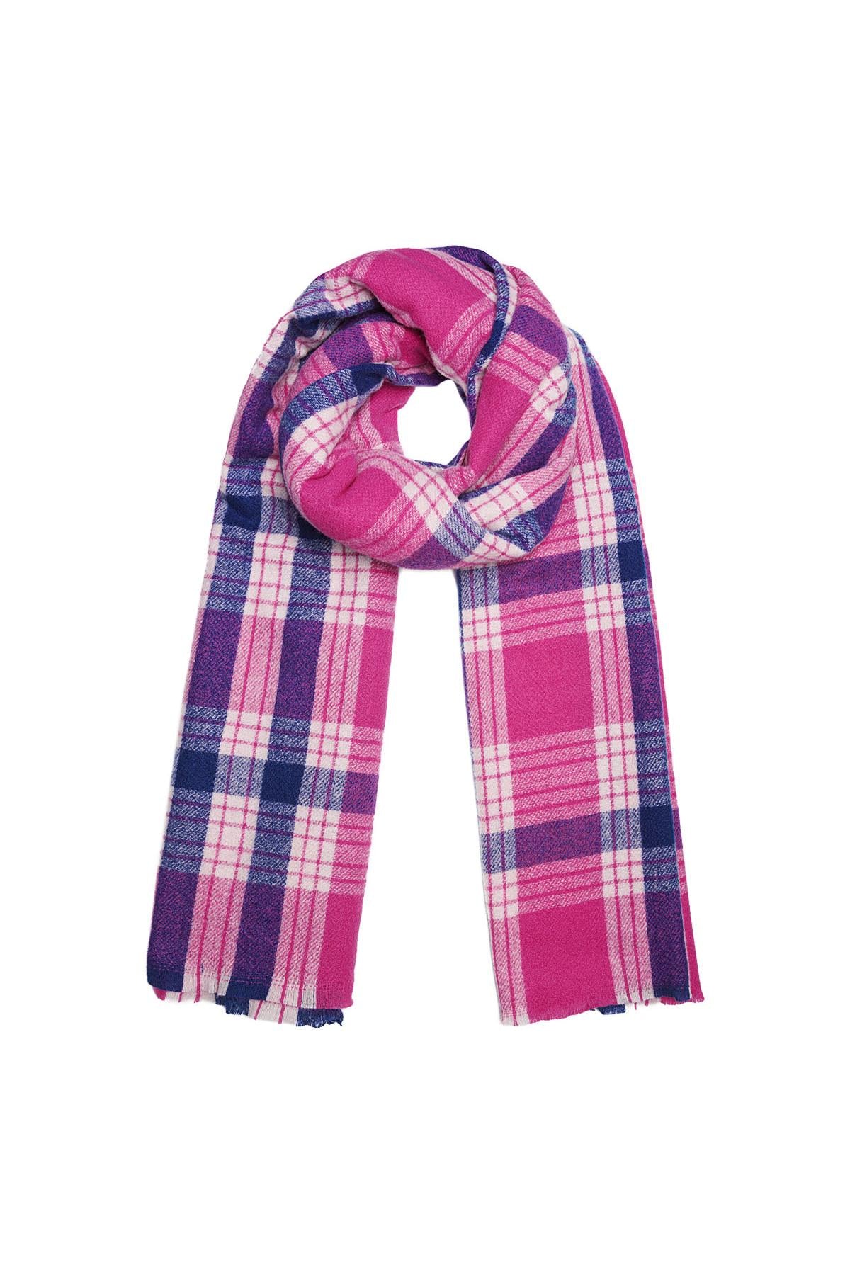 Écharpes Hiver Cocooning – Tartan Rose & Bleu