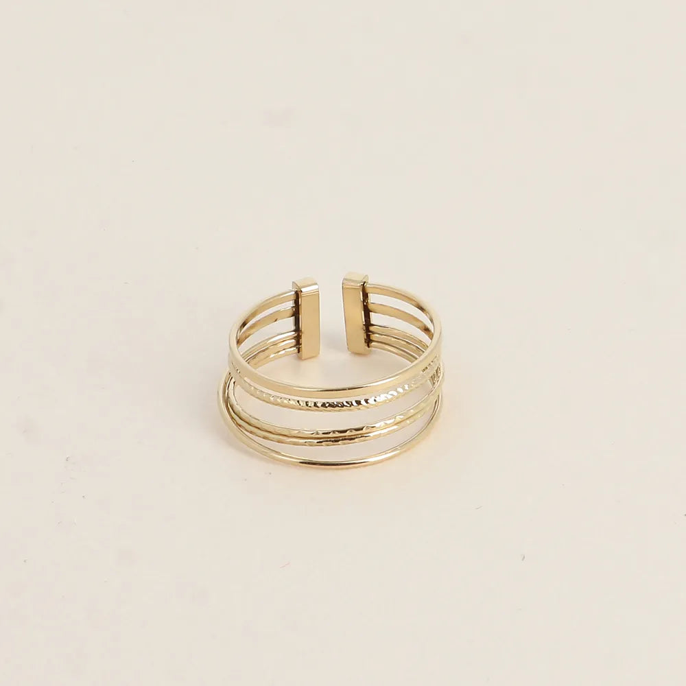 Bague - 5 Anneaux Lisses & Striés | Acier Inoxydable Ajustable