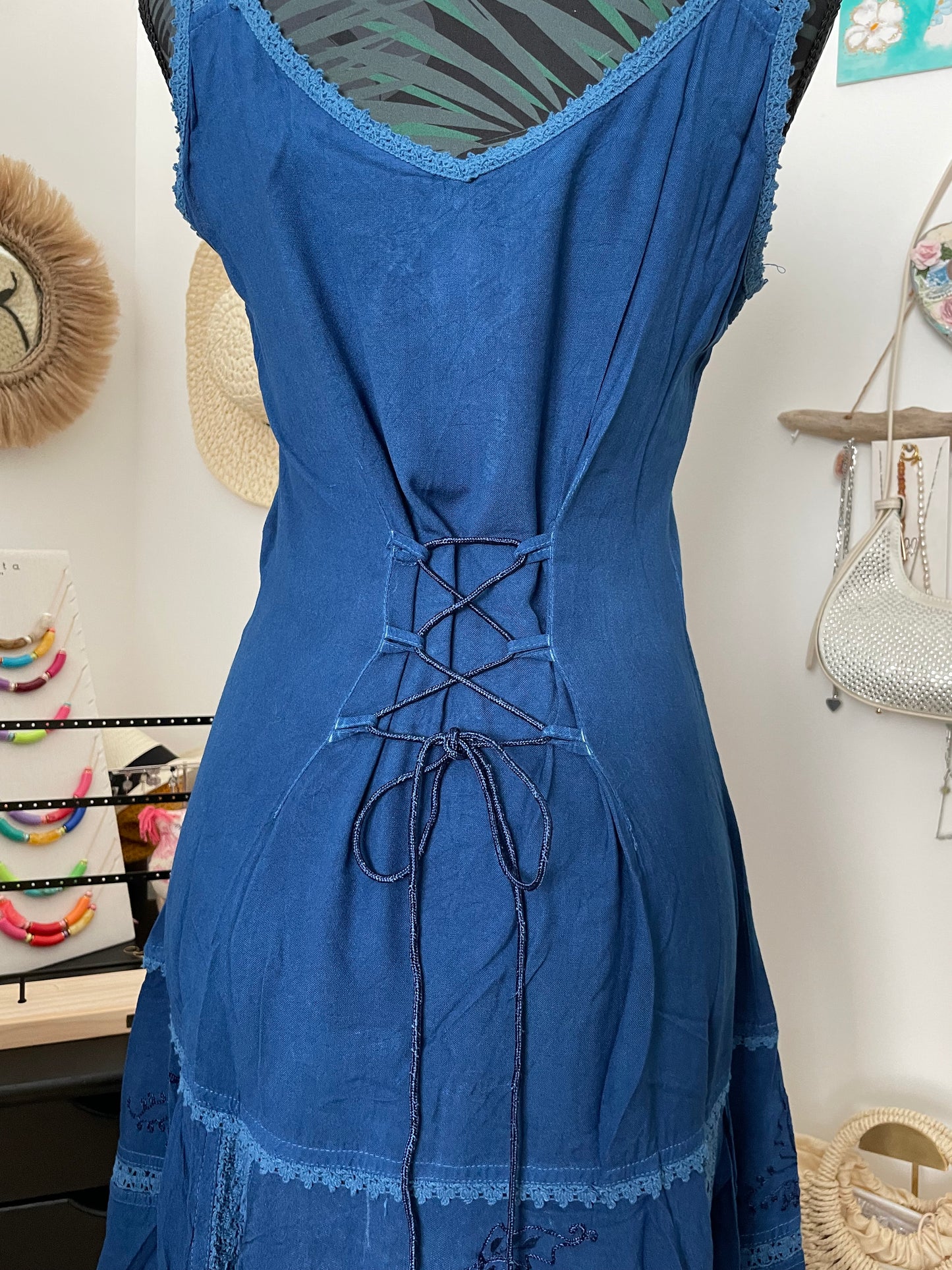 Embroidered denim dress