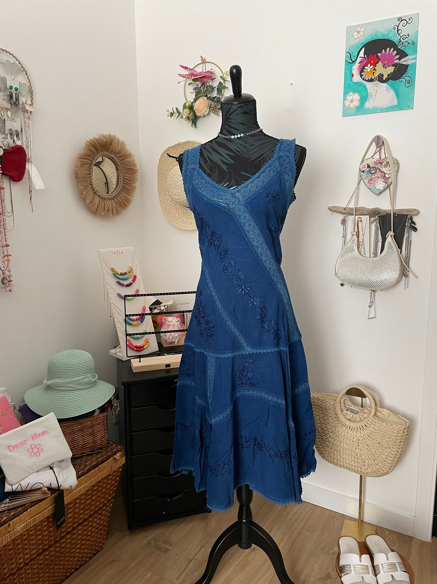 Embroidered denim dress