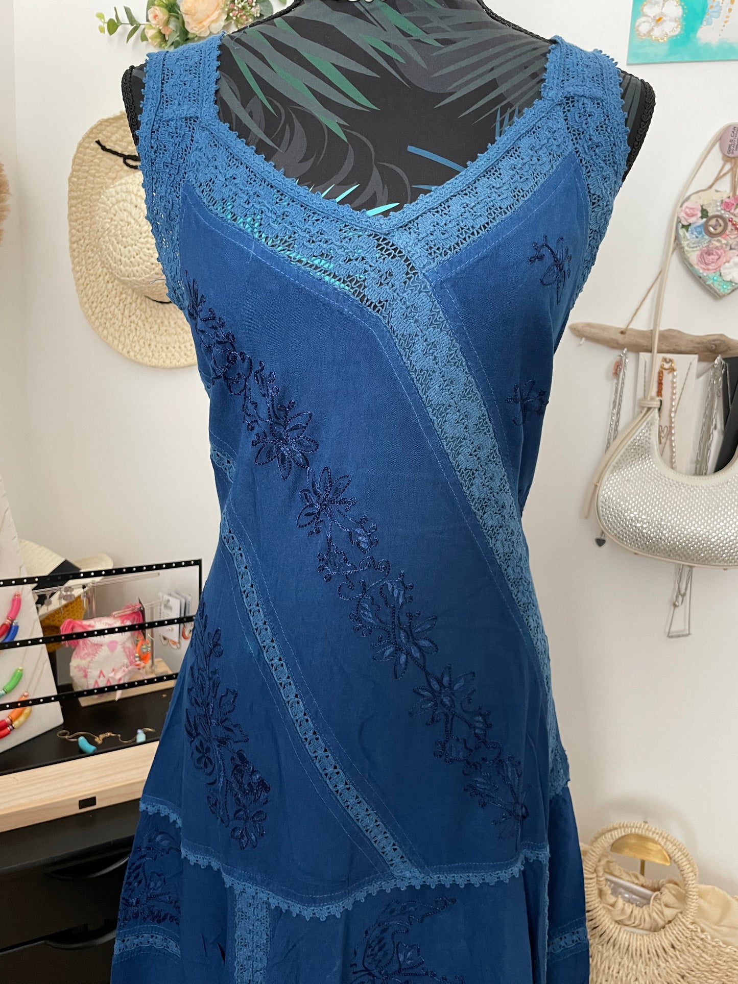 Embroidered denim dress
