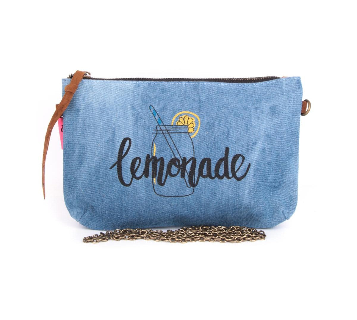 Sac pochette en jeans et sa bandoulière chaine amovible