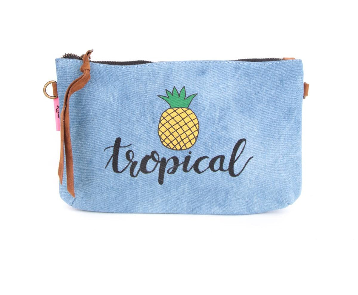 Sac pochette en jeans et sa bandoulière chaine amovible