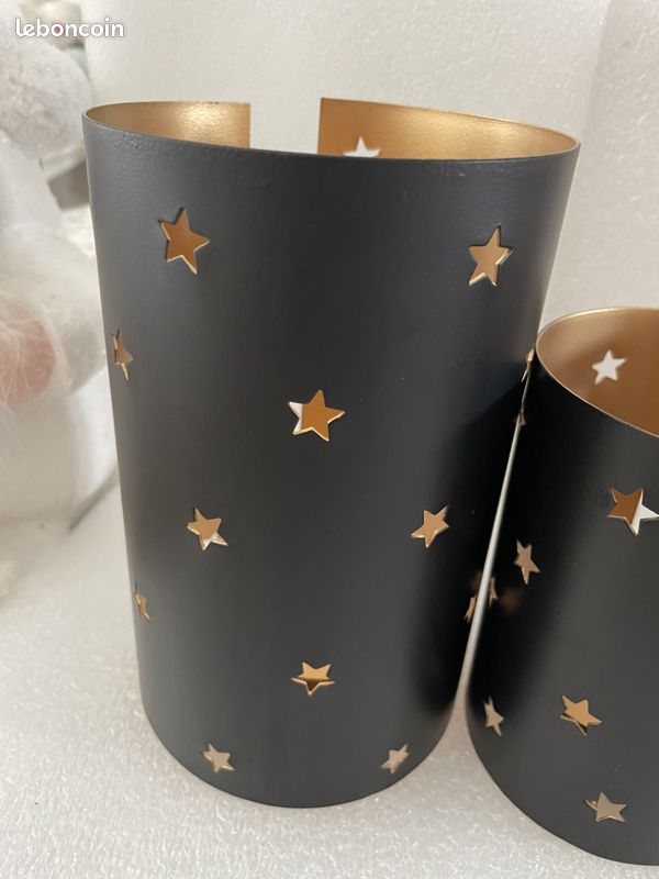 Ensemble de 3 bougeoirs en métal avec étoiles