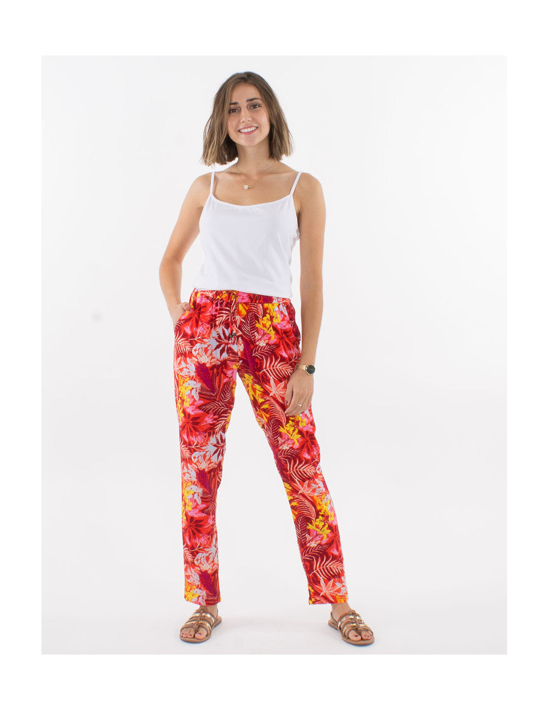 Pantalon fluide imprimé original fleurs Coline
