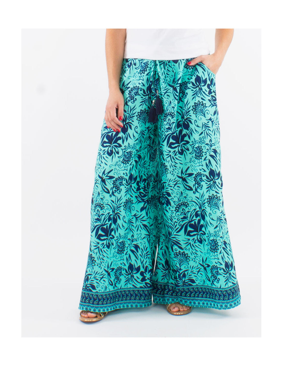 🌺 Pantalon Large Bohème Turquoise – Évasion et Élégance