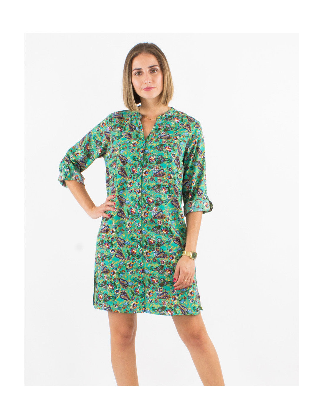 Robe chemise courte à motifs cachemire
