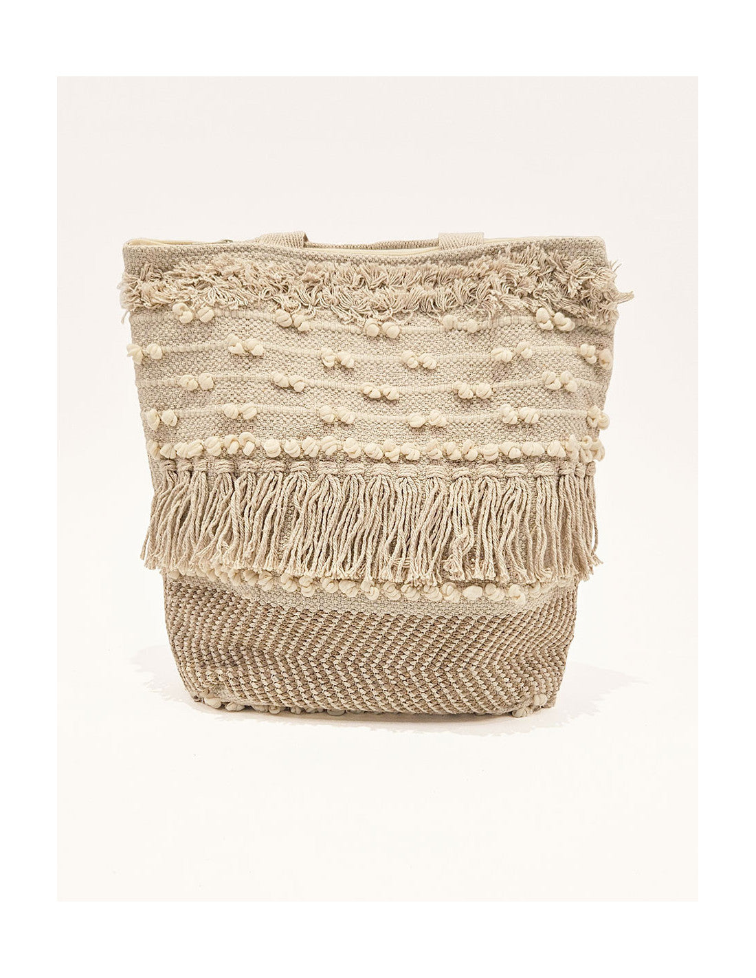 Sac cabas boho avec franges et pompons