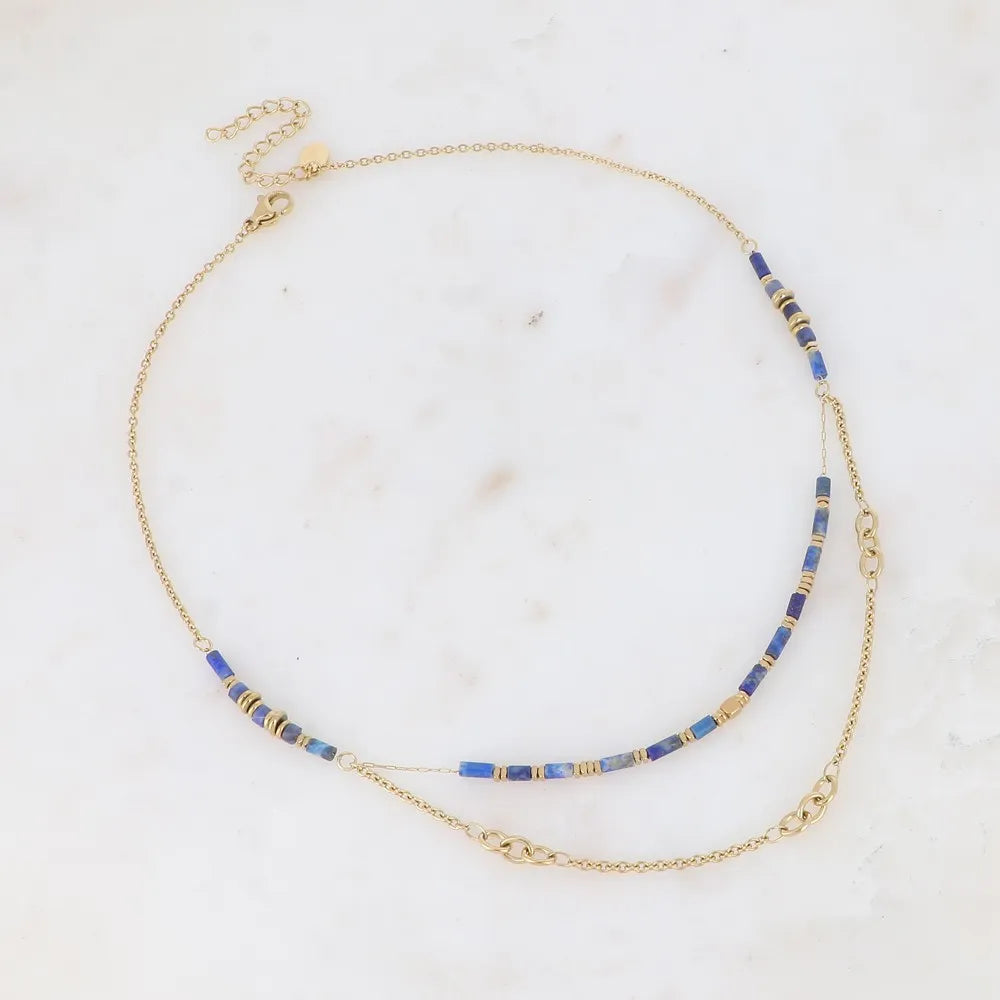 Collier 2 Rangs - Maille Alternée & Pierres Naturelles | Acier Inoxydable