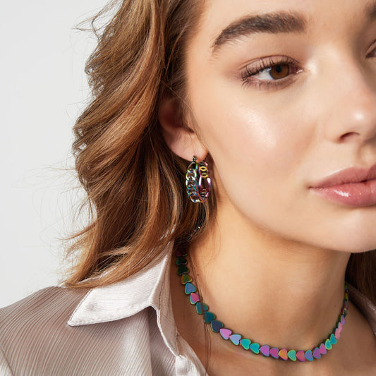Boucle d'oreille holographique en acier inoxydable