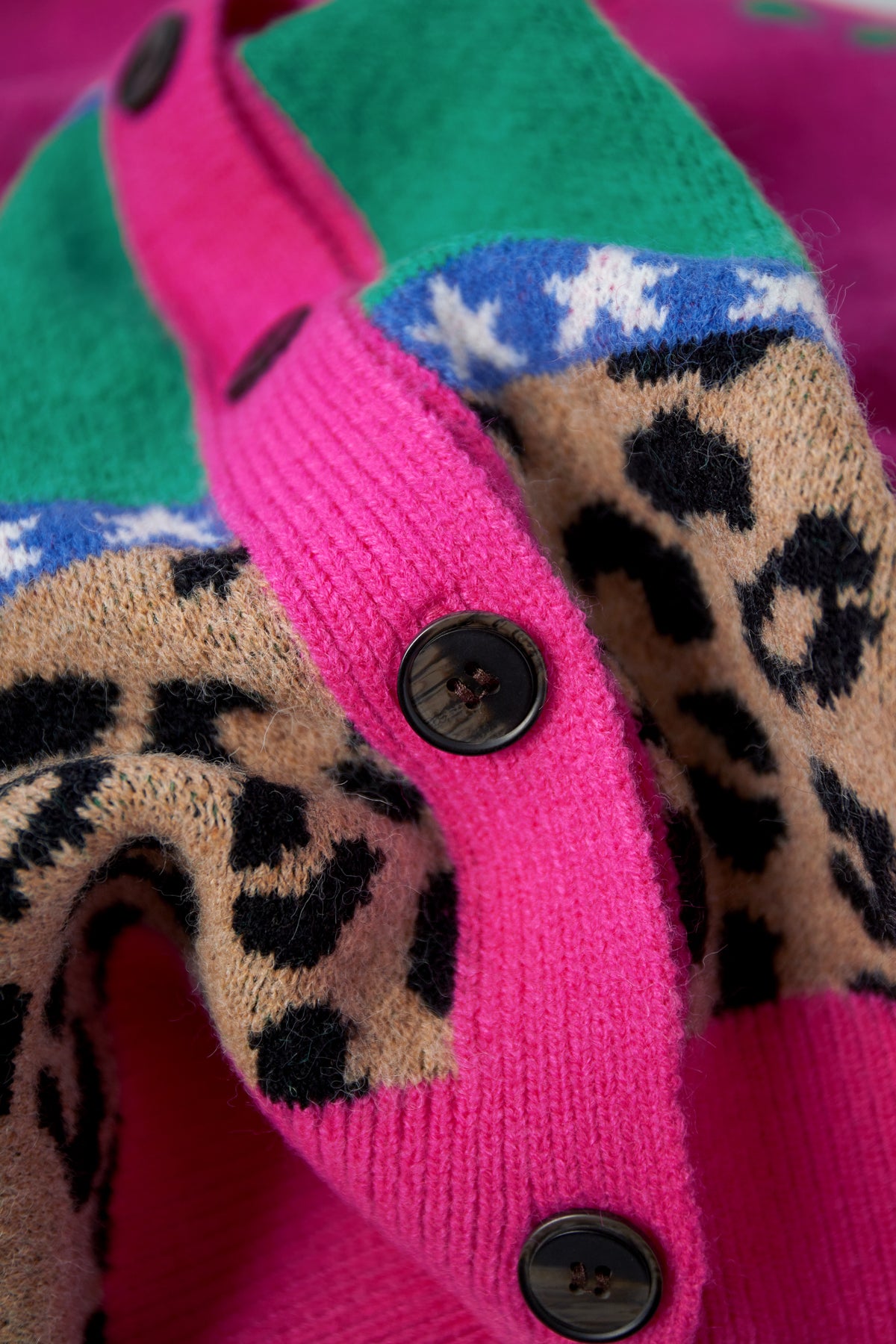 Cardigan Tricoté Mélange de Laine Femme Coupe Oversized Design Imprimé