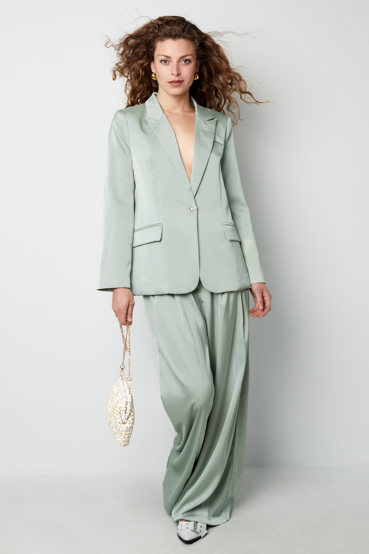 Tissu Polyester Fibre Femmes Pantalon Droit Décontracté Couleur Unie