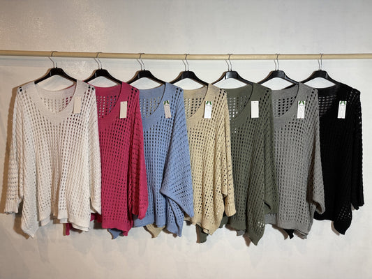 Pull maille ajourée manche chauve souris