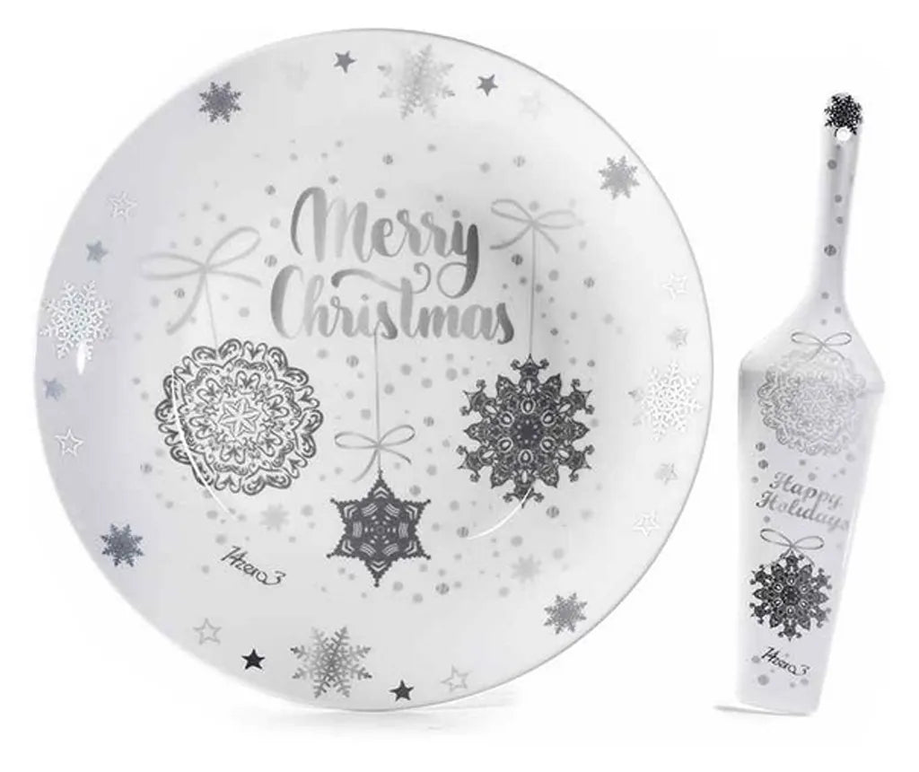 Assiettes avec pelle à gâteau en porcelaine décorée