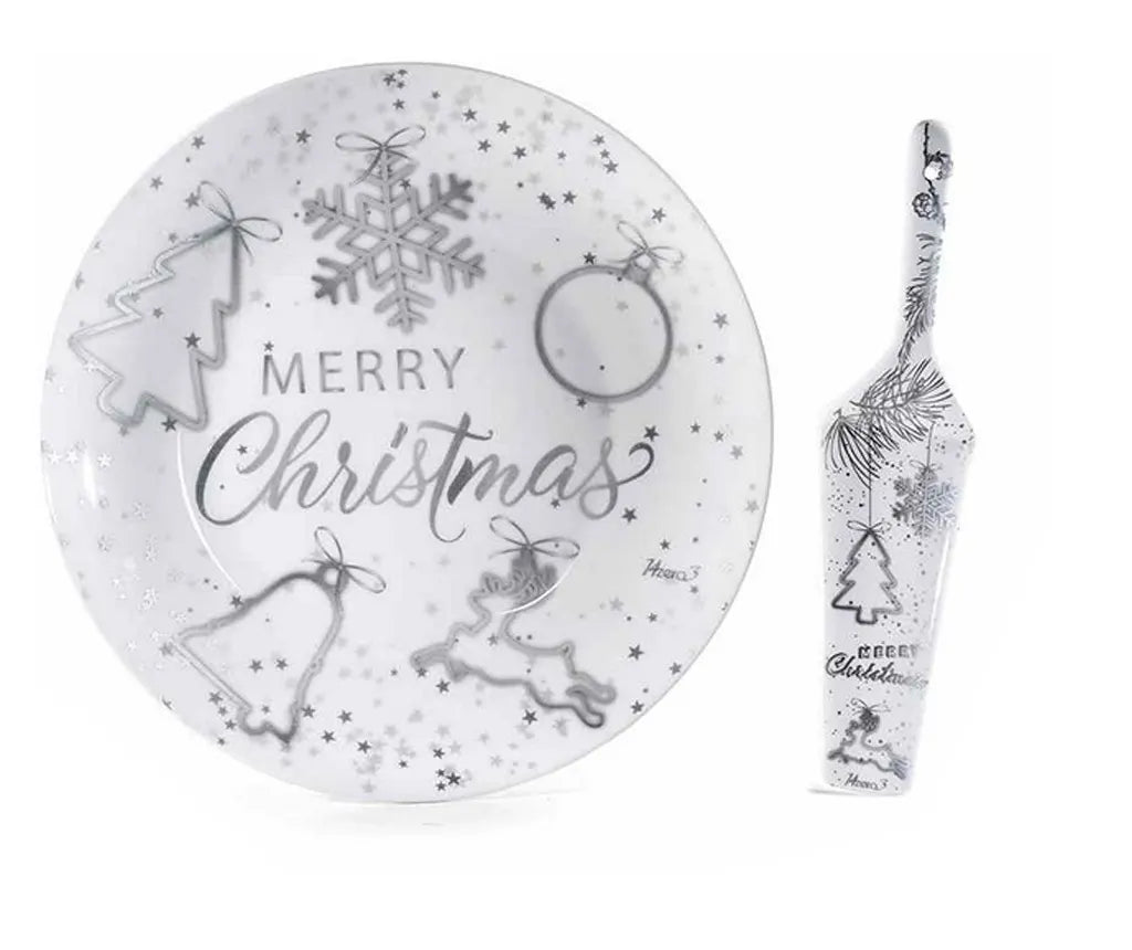 Assiettes avec pelle à gâteau en porcelaine décorée