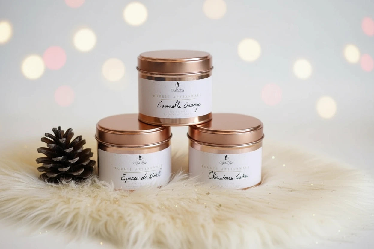 Bougie artisanale de Noël en boite métalisé