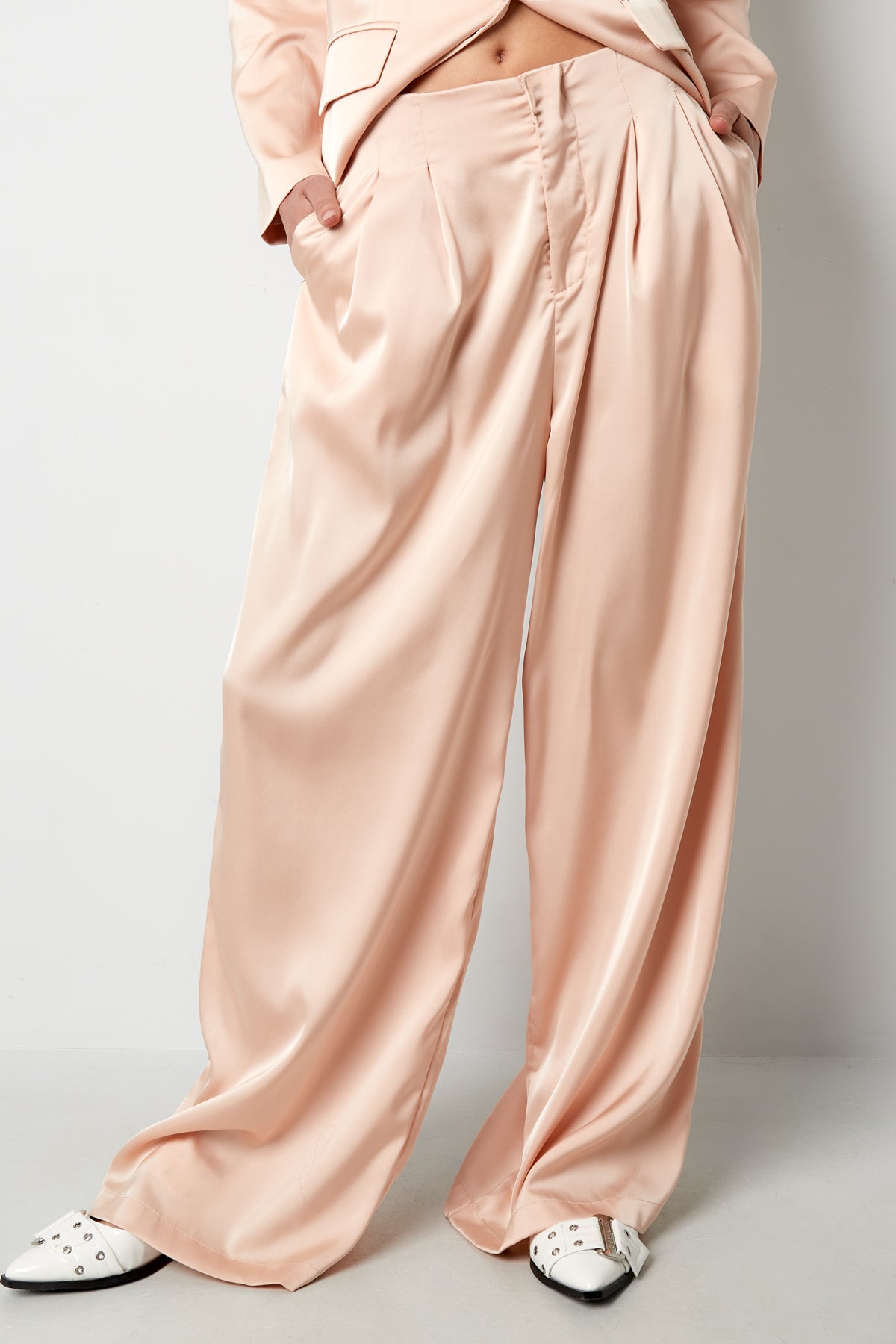 Tissu Polyester Fibre Femmes Pantalon Droit Décontracté Couleur Unie