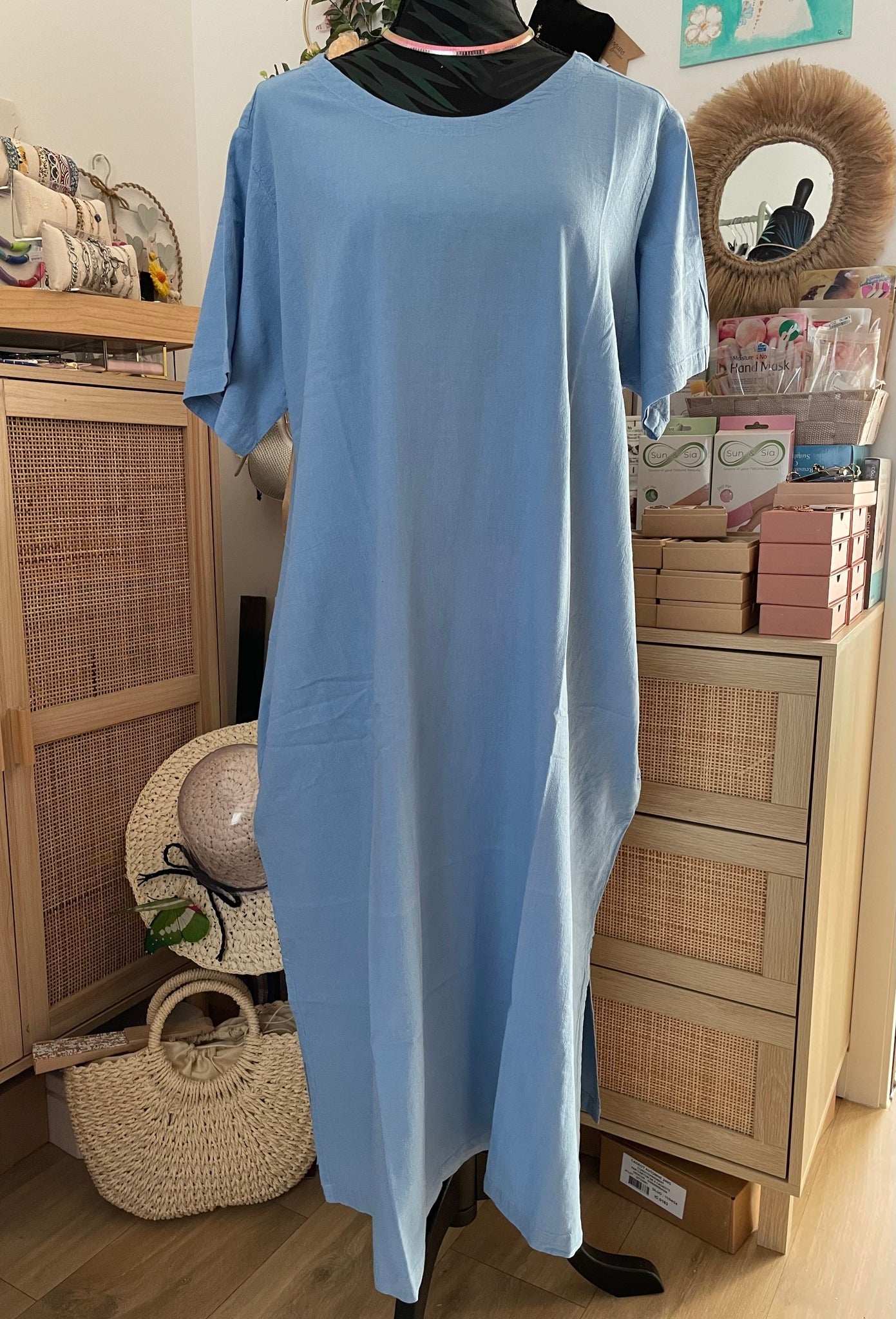 Robe longue droite 100% coton bleu jean