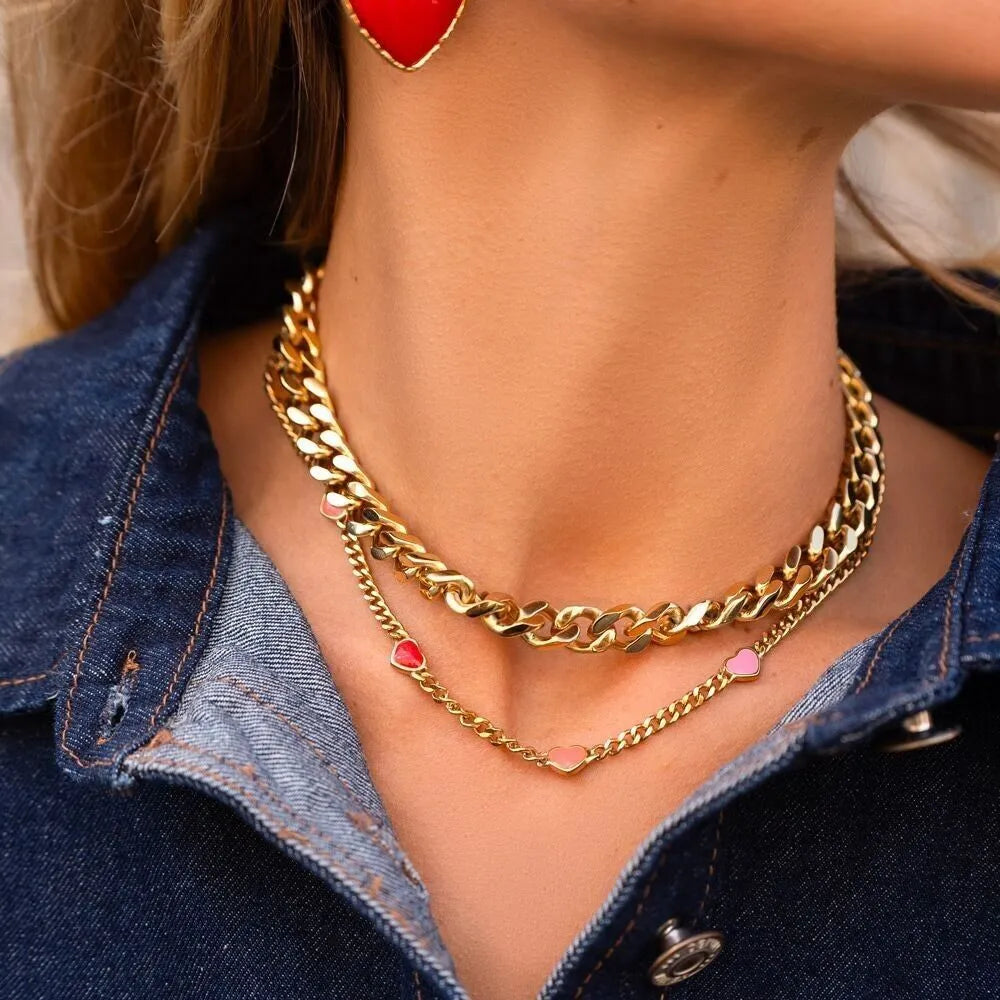 Collier Elisca - Maille Gourmette & 5 Cœurs Émail | Bohm Paris