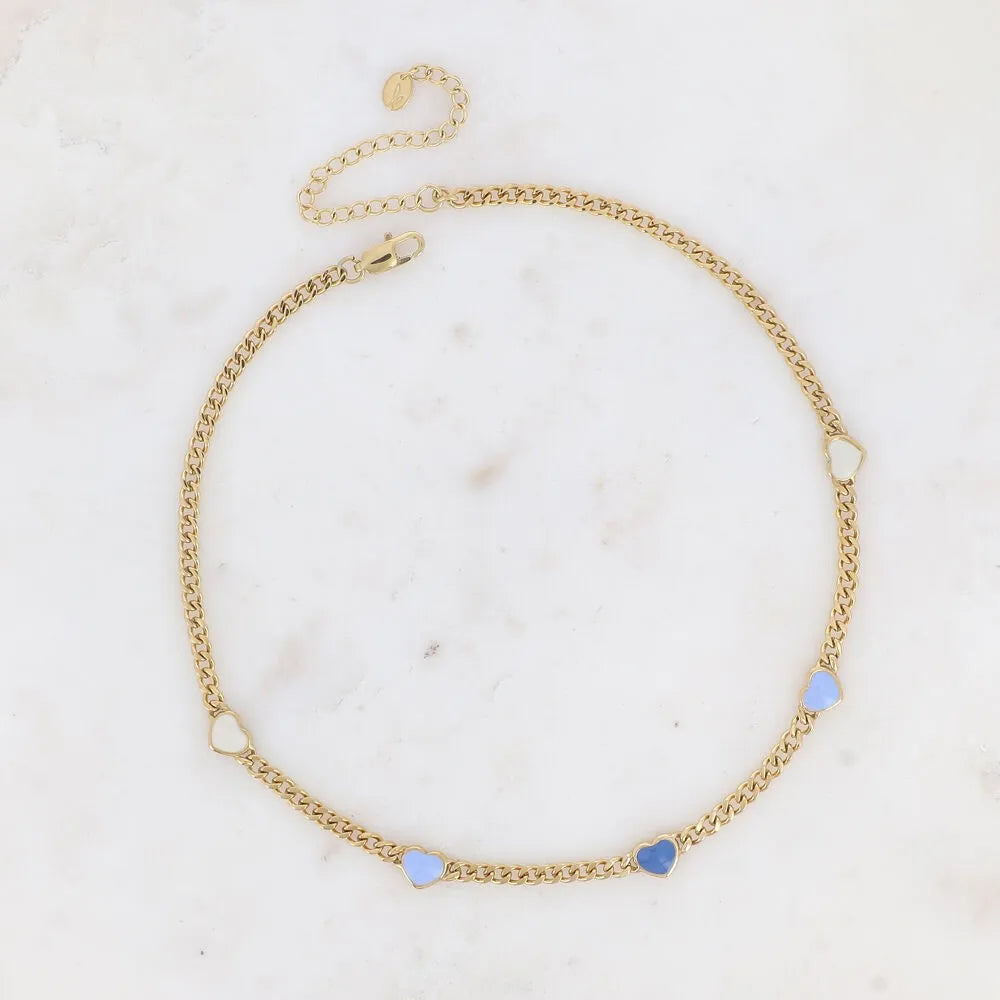 Collier Elisca - Maille Gourmette & 5 Cœurs Émail | Bohm Paris
