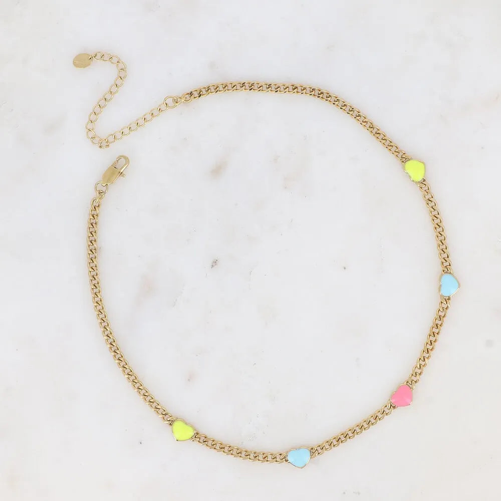 Collier Elisca - Maille Gourmette & 5 Cœurs Émail | Bohm Paris