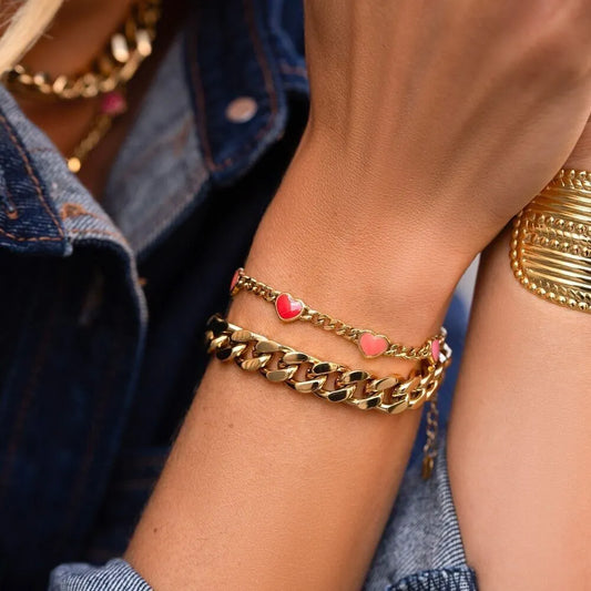 Bracelet Elisca - Maille Gourmette & Cœurs Émail | Bohm Paris