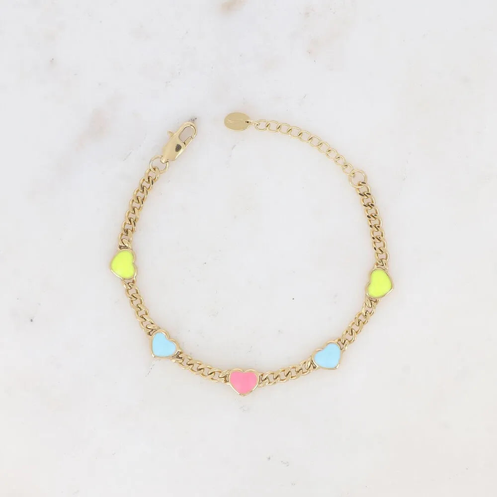 Bracelet Elisca - Maille Gourmette & Cœurs Émail | Bohm Paris