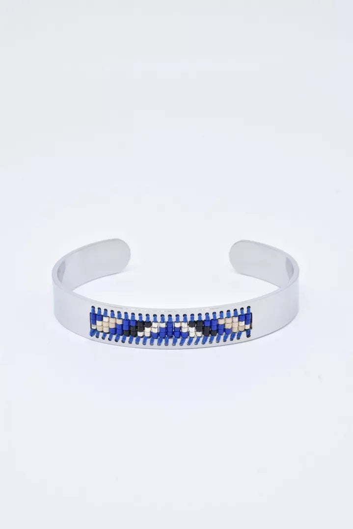 Bracelet jonc en acier inoxydable argenté réglable avec perles Miyuki