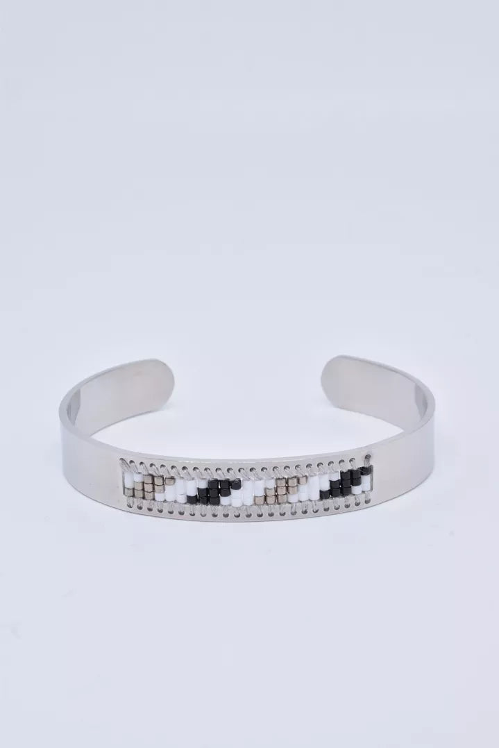 Bracelet jonc en acier inoxydable argenté réglable avec perles Miyuki