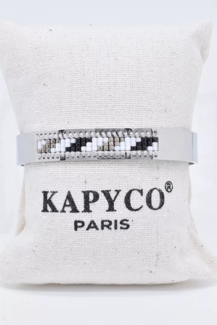 Bracelet jonc en acier inoxydable argenté réglable avec perles Miyuki