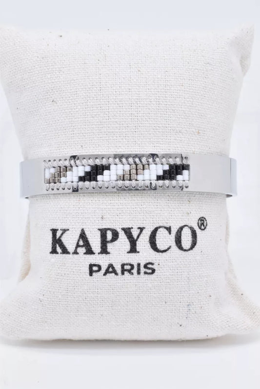 Bracelet jonc en acier inoxydable argenté réglable avec perles Miyuki