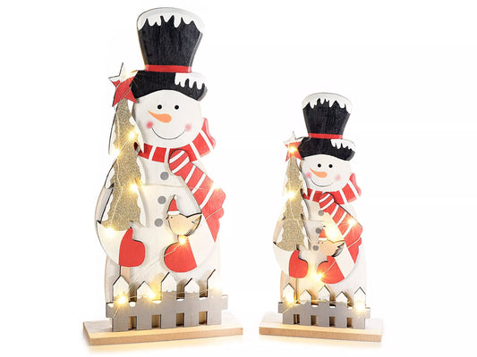 Bonhommes de neige en bois avec lumières LED lot de 2