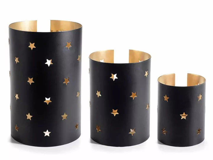 Ensemble de 3 bougeoirs en métal avec étoiles