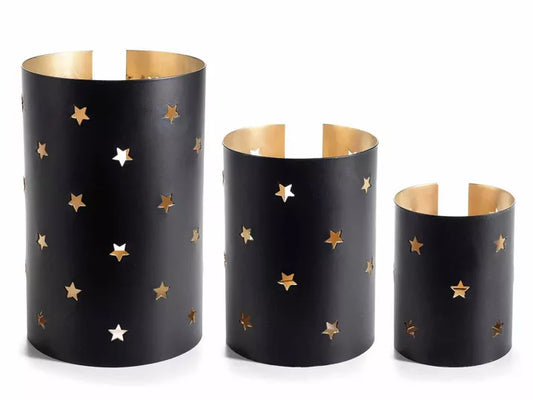 Ensemble de 3 bougeoirs en métal avec étoiles