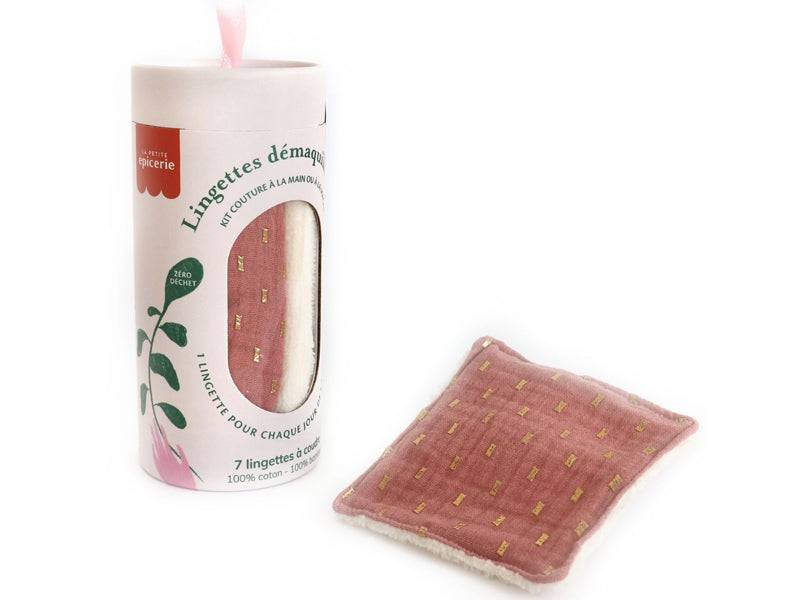 Kit couture - 7 lingettes démaquillantes à coudre - Blush/Or