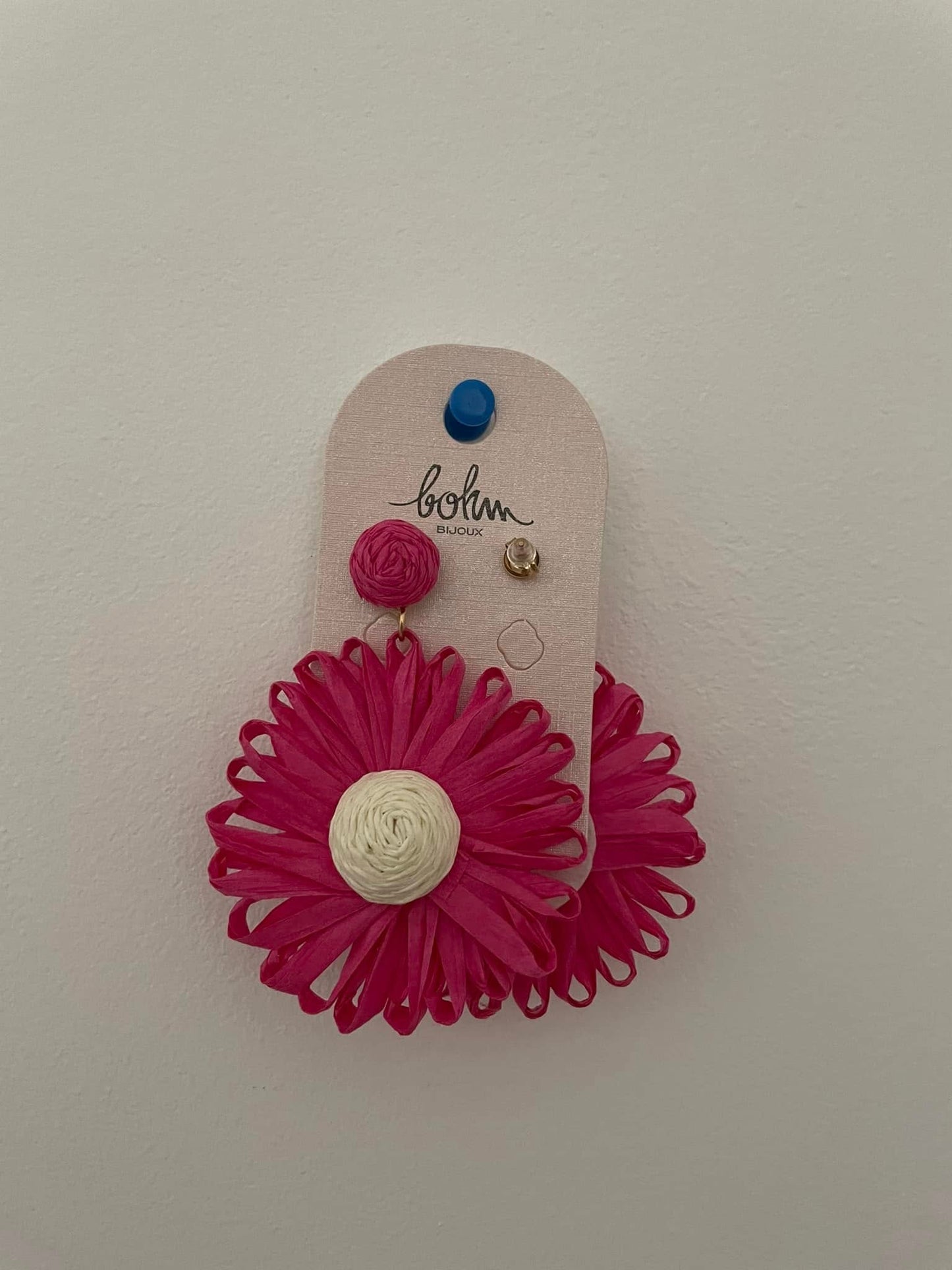 Boucle d'oreille fleur en raphia 4 couleurs Bohm Paris