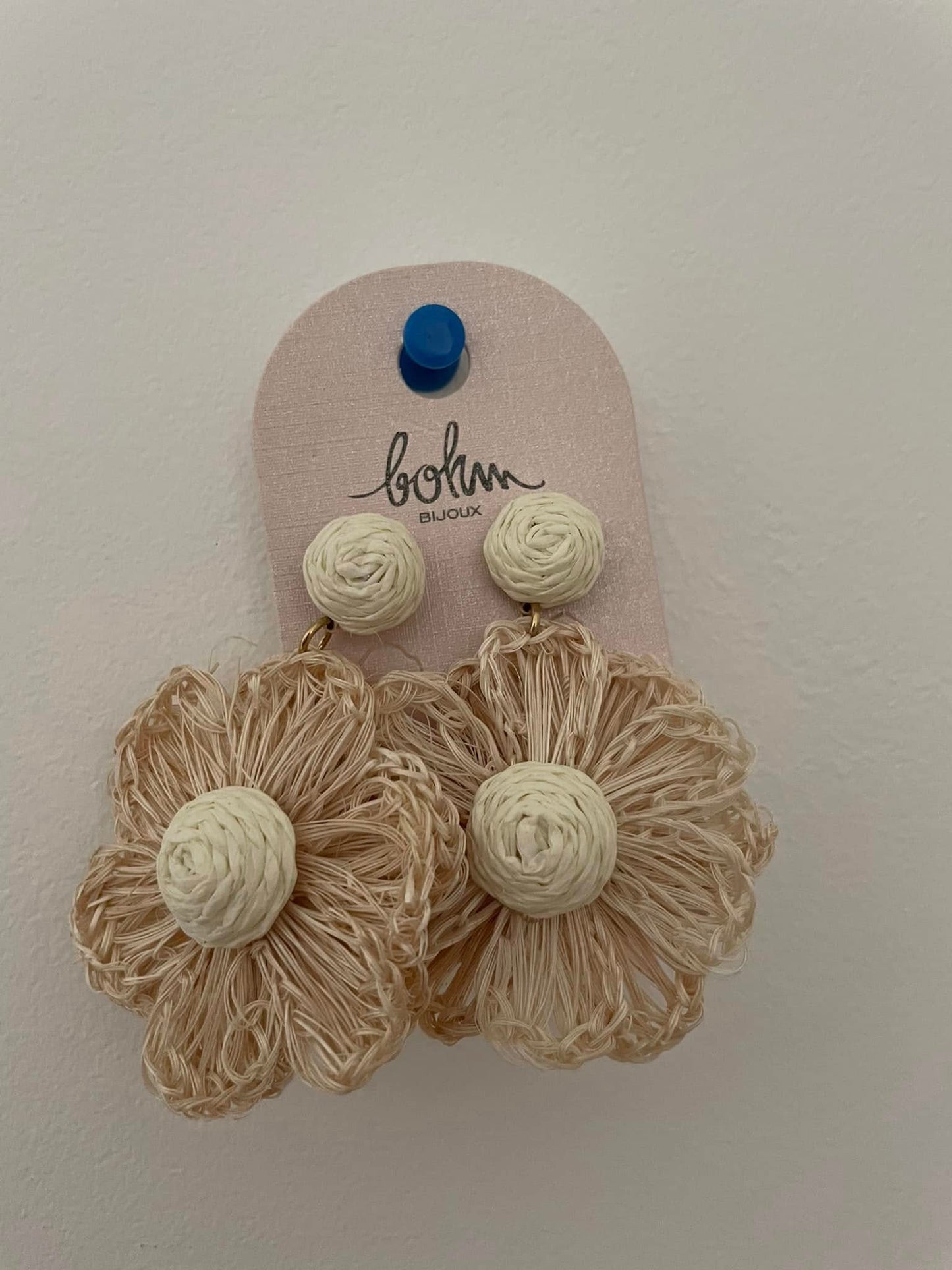 Boucle d'oreille fleur en raphia 4 couleurs Bohm Paris