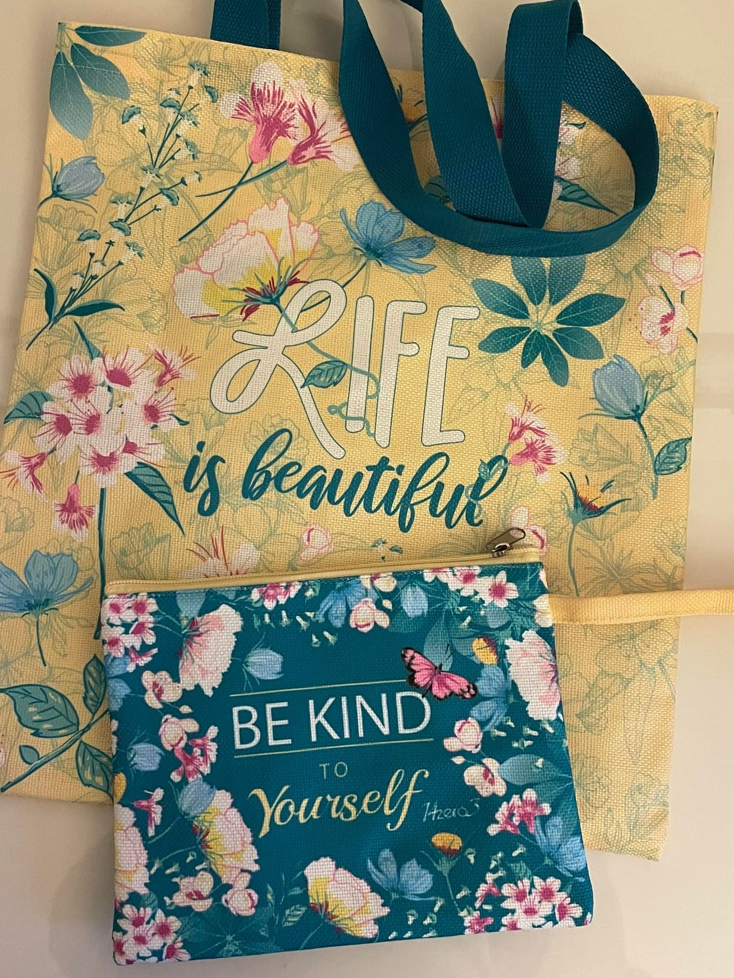 Duo "Life is beautiful" : Tote Bag & Pochette assortie - Rêvez en Grand avec Style !