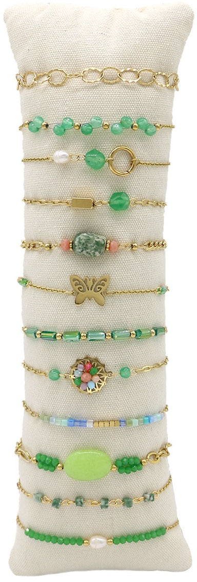 Bracelet en acier inoxydable et pierres vertes